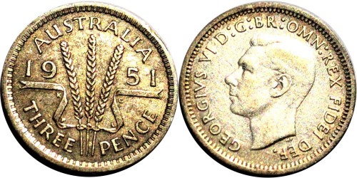 3 пенса 1951 Австралия — серебро