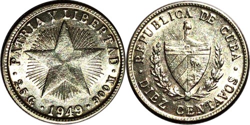 10 сентаво 1949 Куба — серебро