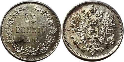 25 пенни 1909 Финляндия — серебро