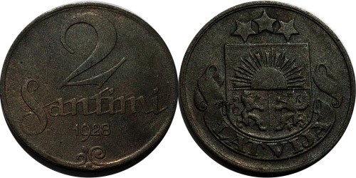 2 сантима 1928 Латвия