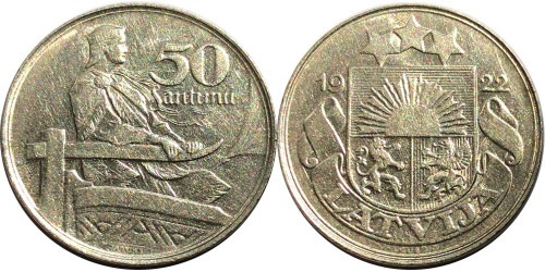50 сантимов 1922 Латвия