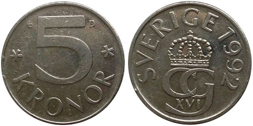 5 крон 1992 Швеция