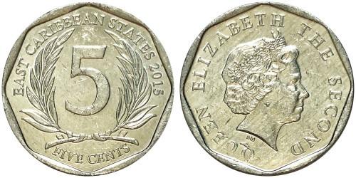 5 центов 2015 Восточные Карибы