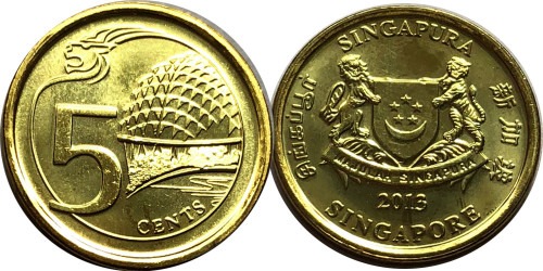 5 центов 2013 Сингапур UNC