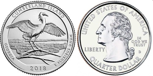 25 центов 2018 D США — Национальное побережье острова Кумберленд — Cumberland Island UNC