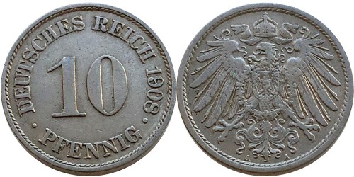 10 пфеннигов 1908 «A» — Германская империя