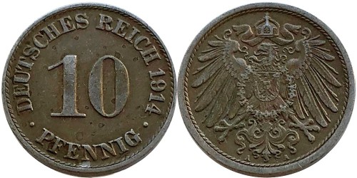 10 пфеннигов 1914 «А» Германская империя