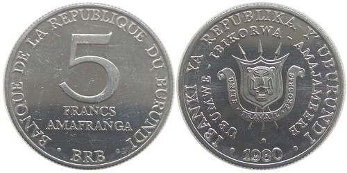 5 франков 1980 Бурунди UNC