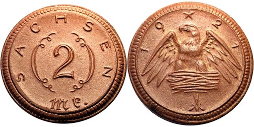 2 марки 1921 Германия — Нотгельд — Саксония (Мейсен) — фарфор