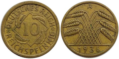 10 рейхспфеннигов 1936 «А» Германия