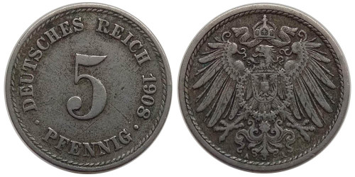 5 пфеннигов 1908 «A» Германская империя