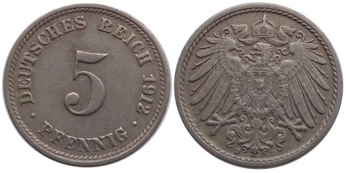 5 пфеннигов 1912 «D» Германская империя