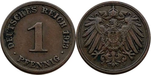 1 пфенниг 1913 «D» Германская империя