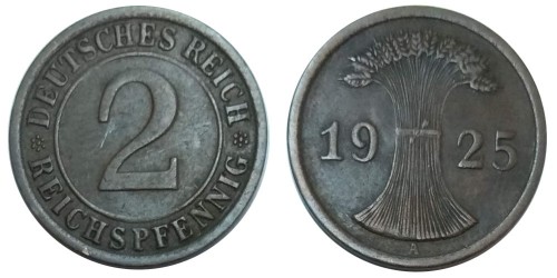 2 рейхспфеннига 1925 «А» Германия