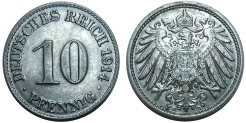 10 пфеннигов 1914 «D» — Германская империя