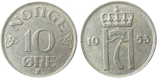 10 эре 1953 Норвегия