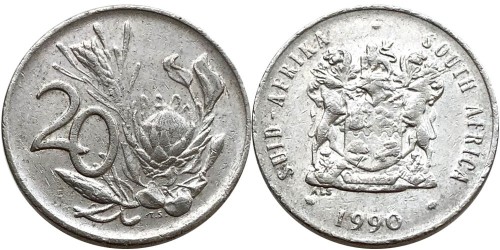 20 центов 1990 ЮАР