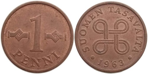 1 пенни 1963 Финляндия (медь)