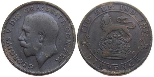 6 пенсов 1924 Великобритания — серебро