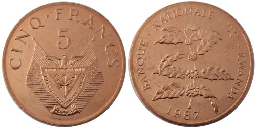 5 франков 1987 Руанда UNC