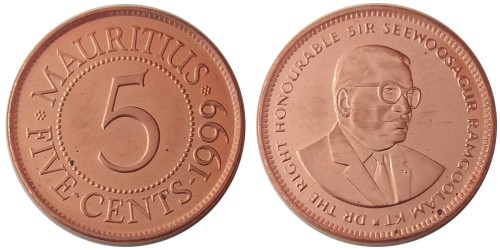 5 центов 1999 Маврикий UNC