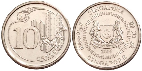 10 центов 2014 Сингапур