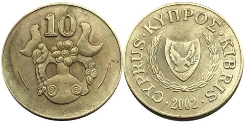 10 центов 2002 Республика Кипр