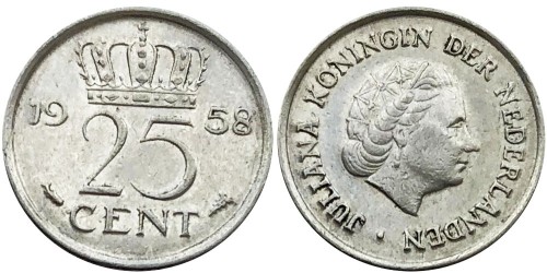 25 центов 1958 Нидерланды