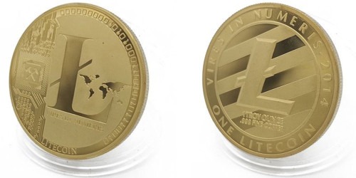 Сувенирная монета 25 Лайткоинов — 25 Litecoins 2013 в капсуле — латунного цвета