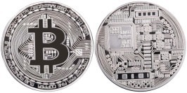 Сувенирная монета Биткоин — Bitcoin 2013 в капсуле — стального цвета
