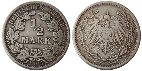 1/2 марки 1905 «А» Германия — серебро