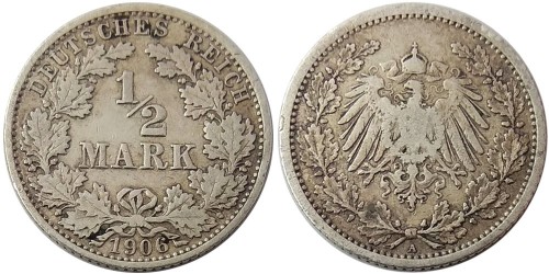 1/2 марки 1906 «A» Германия — серебро №2