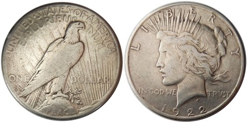 1 доллар 1922 S США — Peace Dollar — серебро