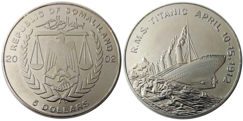 5 долларов 2002 Сомалиленд — Крушение «Титаника» UNC