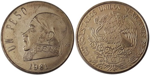 1 песо 1981 Мексика UNC