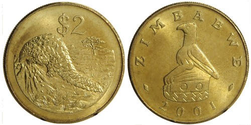 2 доллара 2001 Зимбабве UNC