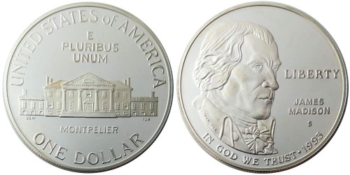 1 доллар 1992 S США — Билль о правах, Джеймс Мэдисон — серебро