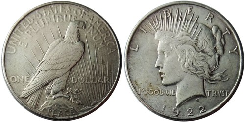 1 доллар 1922 США — Peace Dollar — серебро №1