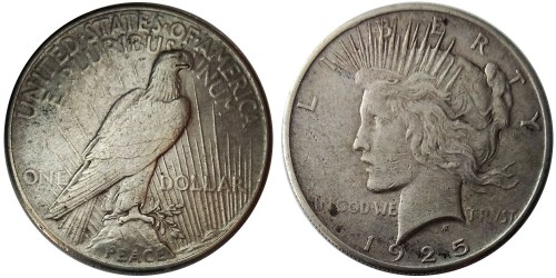 1 доллар 1925 США — Peace Dollar — серебро