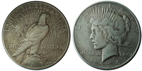 1 доллар 1934 D США — Peace Dollar — серебро
