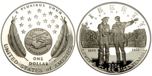 1 доллар 2004 P США — 200 лет экспедиции Льюиса и Кларка — серебро Proof