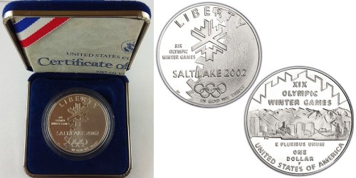 1 доллар 2002 P США — XIX зимние Олимпийские Игры, Солт-Лейк-Сити 2002 — серебро Proof