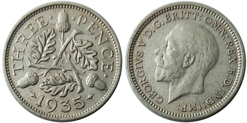 3 пенса 1935 Великобритания — серебро