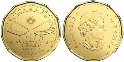 1 доллар 2017 Канада — 100 лет хоккейному клубу Toronto Maple Leafs UNC