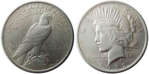 1 доллар 1922 США — Peace Dollar — серебро №2