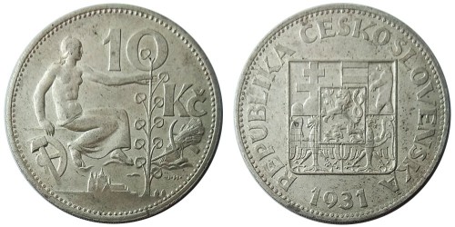 10 крон 1931 Чехословакии — серебро