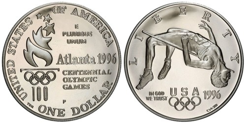 1 доллар 1996 P США — XXVI летние Олимпийские Игры, Атланта 1996 — Прыжки в высоту — серебро