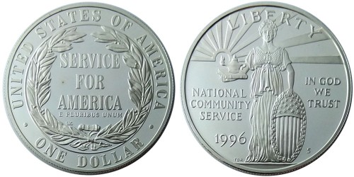 1 доллар 1996 S США — Корпорация государственной и муниципальной службы — серебро