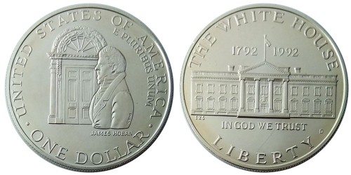 1 доллар 1992 D США — 200 лет Белому Дому — серебро