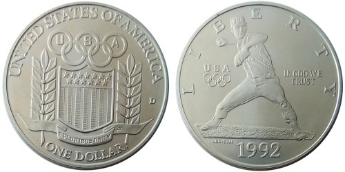 1 доллар 1992 D США — XXV летние Олимпийские Игры, Барселона 1992 — серебро №1